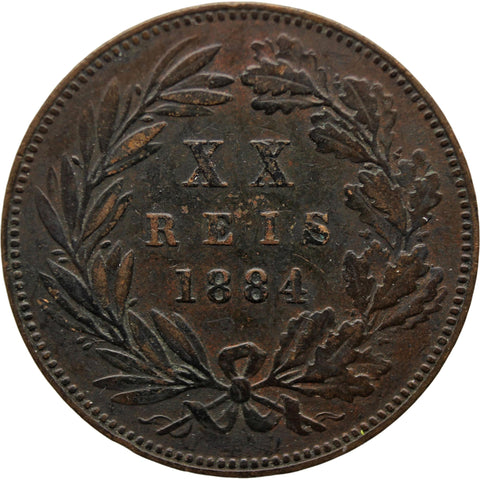 1884 20 Reis Portugal Coin Luiz I