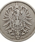 1875 A 1 Mark Germany Wilhelm I Coin Silver Berlin Mint