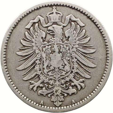 1875 A 1 Mark Germany Wilhelm I Coin Silver Berlin Mint