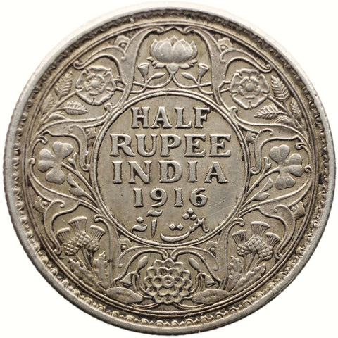 1916 Half Rupee British India Coin George V Silver