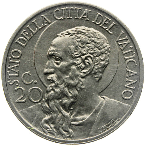 1934 20 Centesimi Pius XI Vatican City Coin