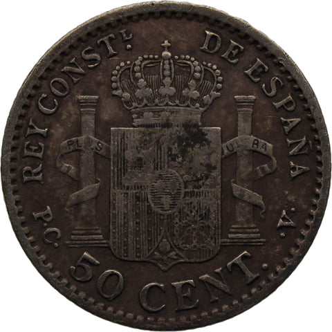 1904 50 Centimos Spain Coin Alfonso XIII Silver