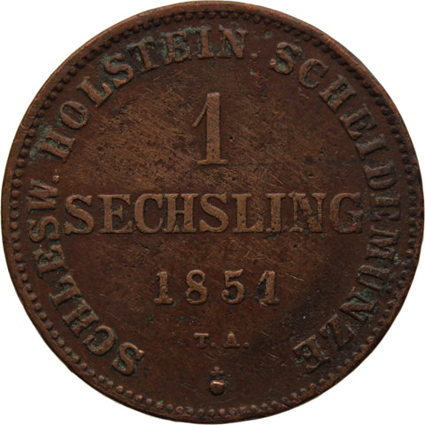 1851 TA 1 Sechsling Germany Provisional government of Schleswig-Holstein Coin