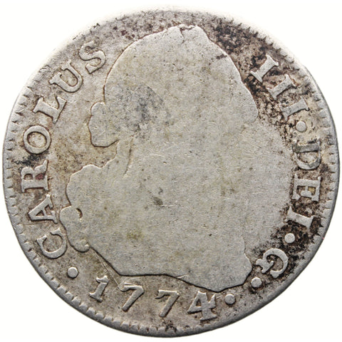1774 MPJ 2 Reales Spain Coin Charles III Silver Madrid Mint
