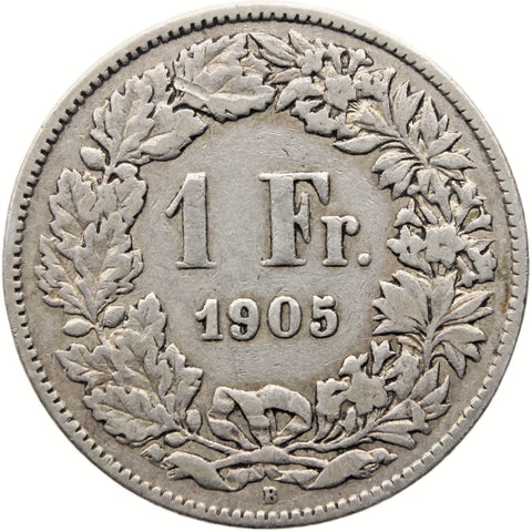 1905 One Franc Switzerland Coin Silver Helvetia