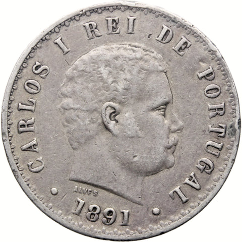 1891 500 Reis Portugal Coin Carlos I Silver