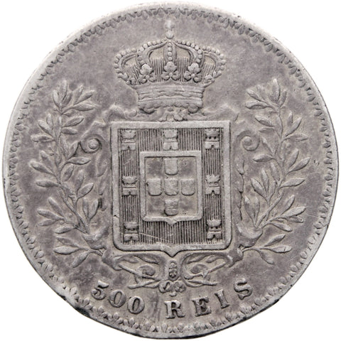 1891 500 Reis Portugal Coin Carlos I Silver